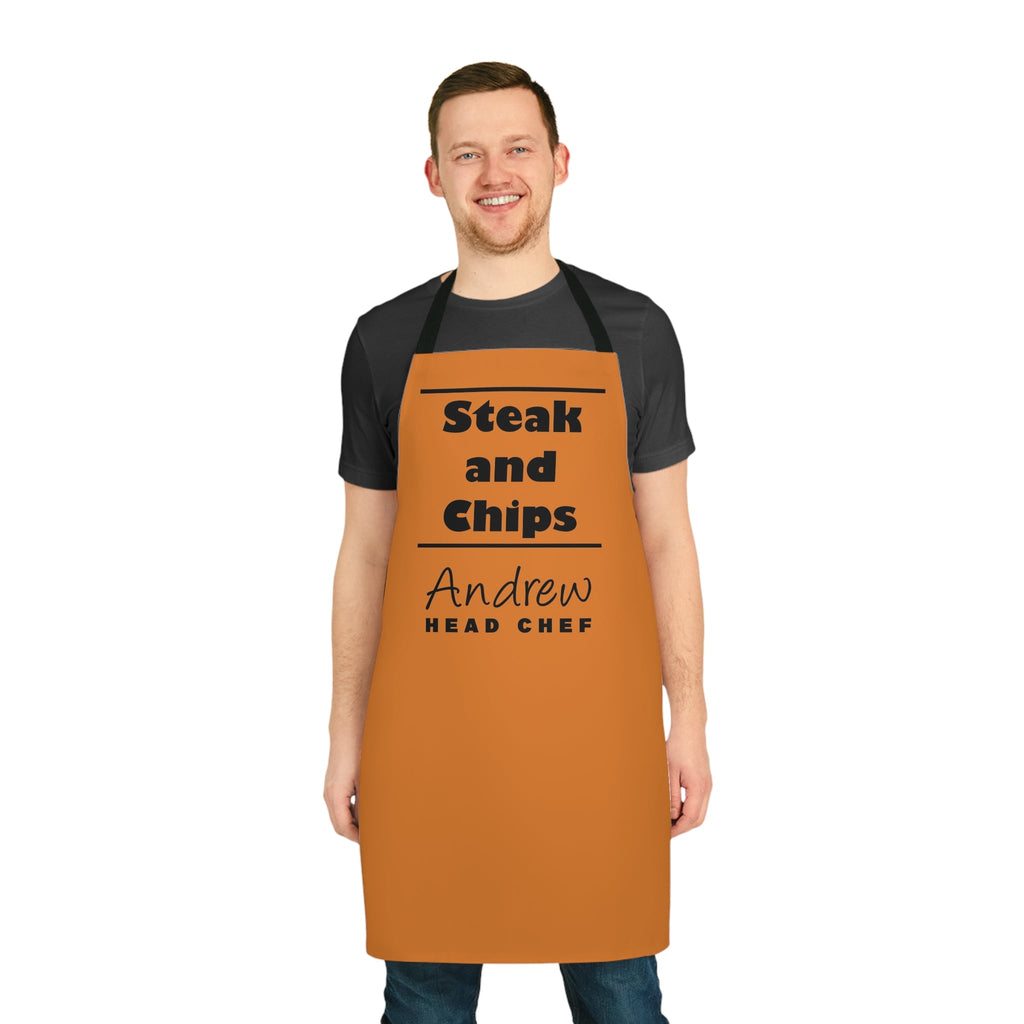 Personalised Kitchen Apron "Steak and Chips" Orange