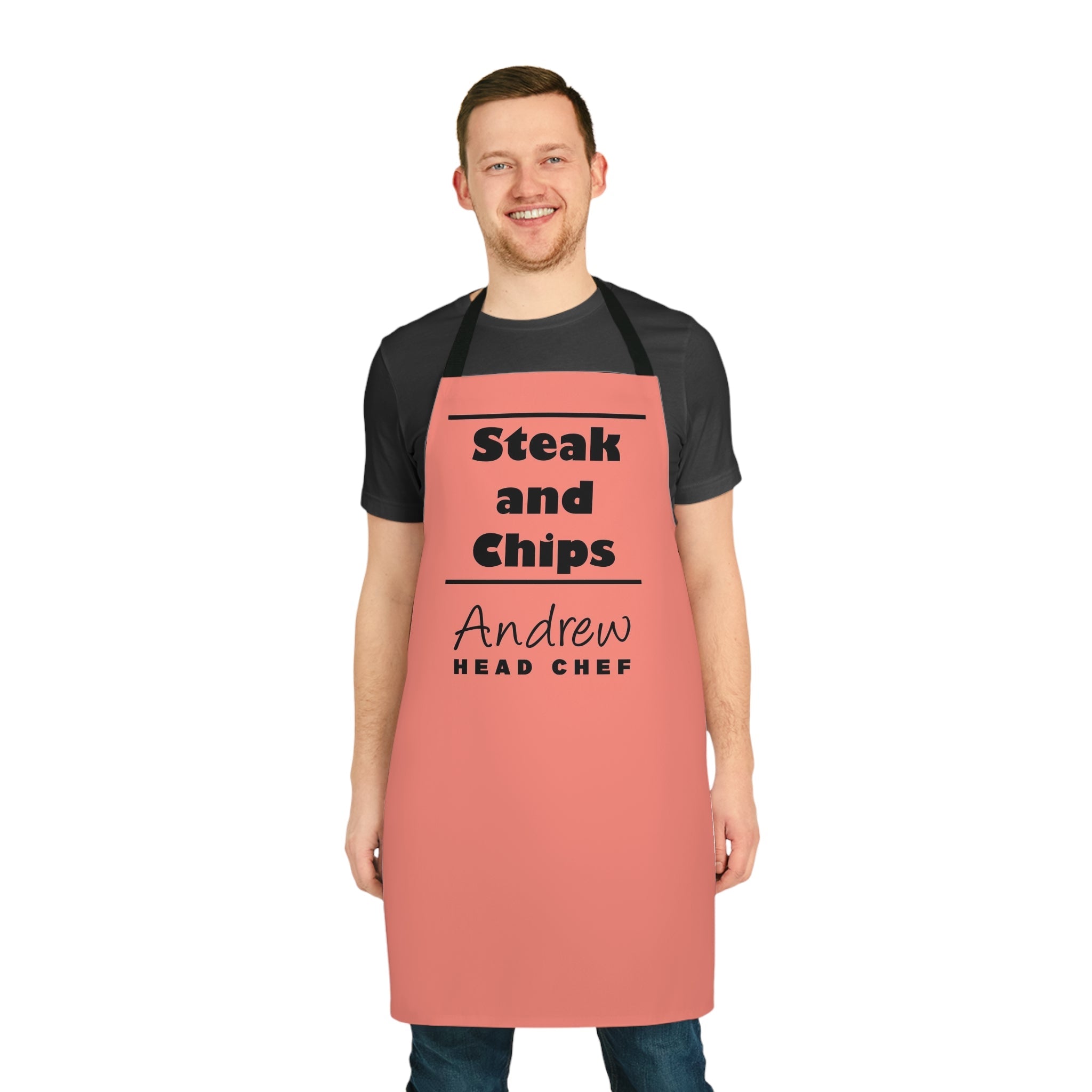 Personalised Kitchen Apron "Steak and Chips" Salmon