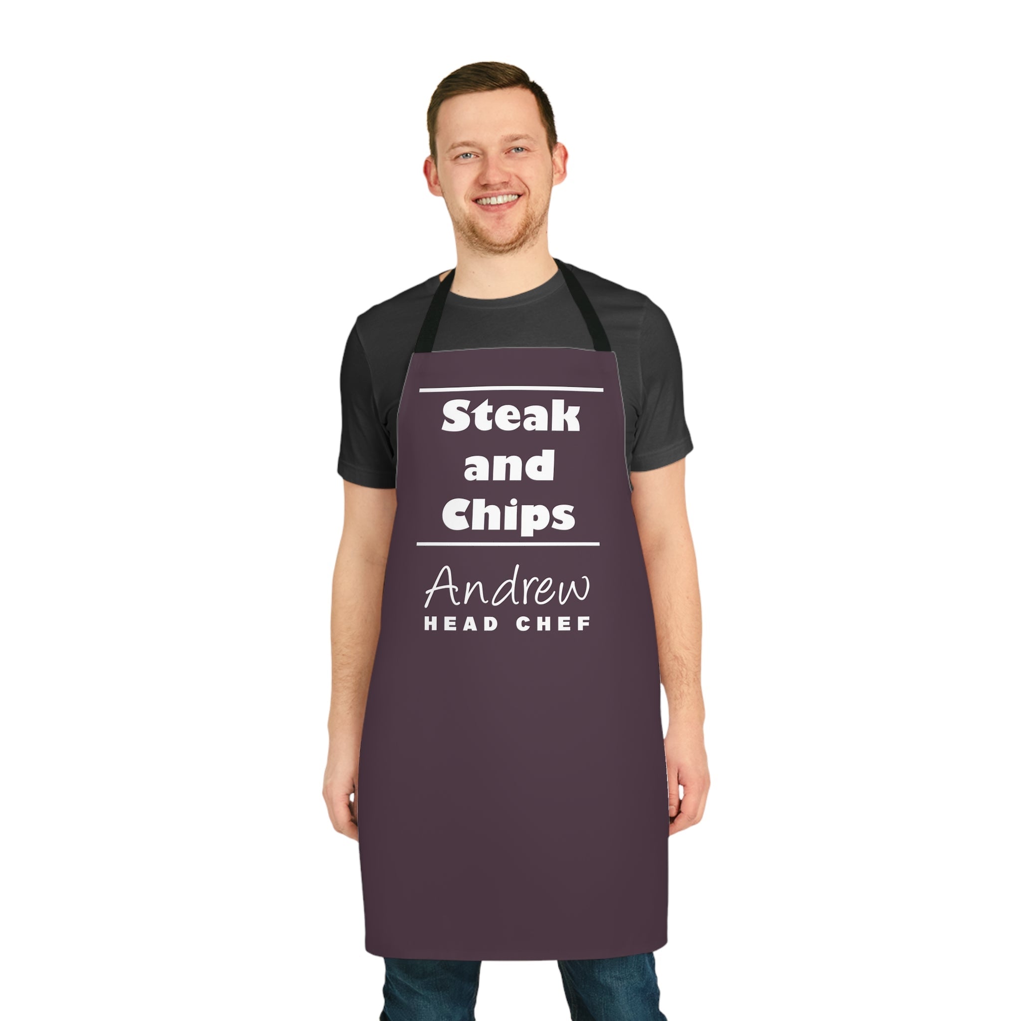 Personalised Kitchen Apron "Steak and Chips" Aubergine