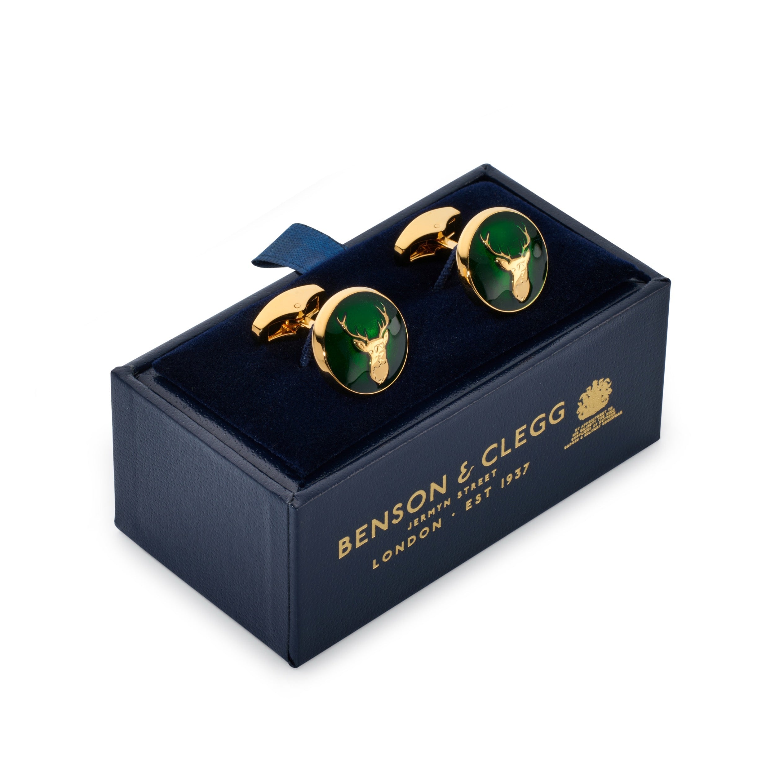 Stag Cufflinks In Forest Green