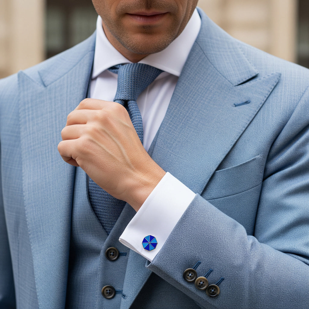 Octagonal Sterling Silver Cloisonne Cufflinks In Blue