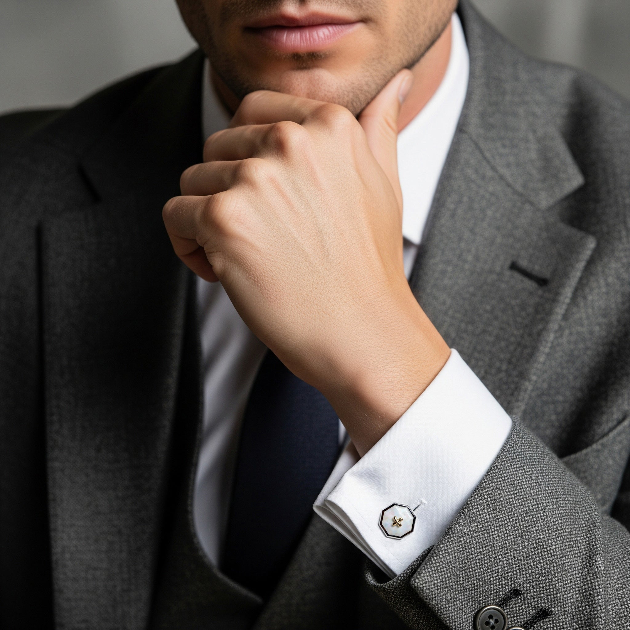 Sterling Silver Cufflinks With Mother Of Pearl And 9ct Gold