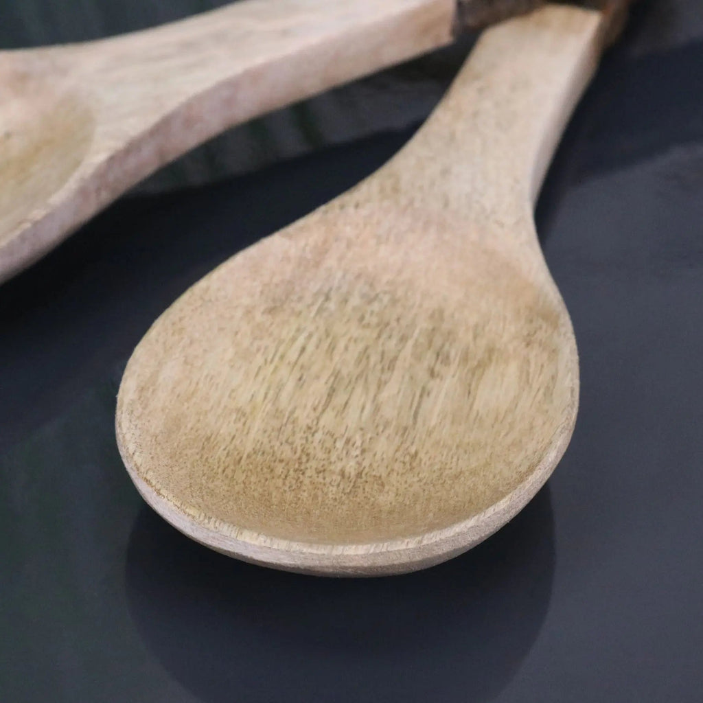 Bhimra Wooden Salad Servers Bark Handle