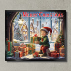 Illuminated Artwork Christmas Illustration "Boy with Presents" with Personalisation