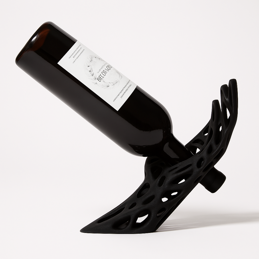 Flow Balancing Wine Bottle Holder 3D Printed Black