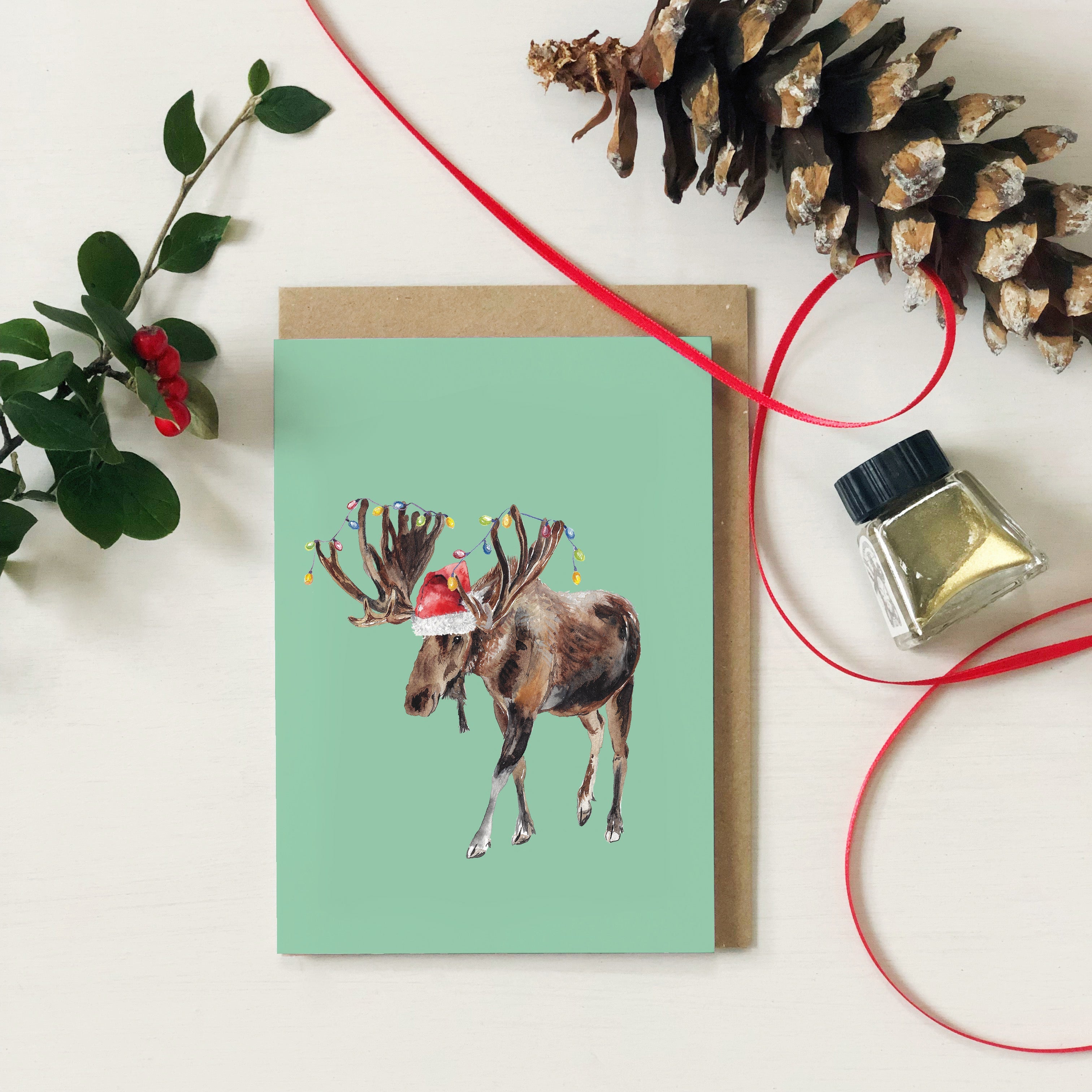 Festive Moose Christmas Card A6 Greeting Card