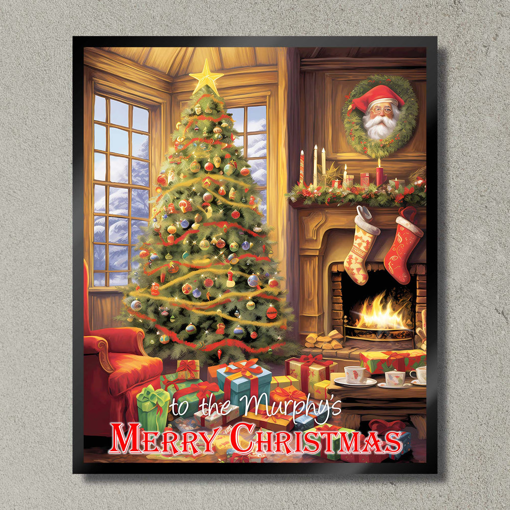 Illuminated Artwork Christmas Illustration "Christmas Tree and Fire" with Personalisation