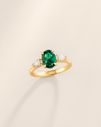 Emerald Oval Cut Three Stone Engagement Ring in 18k Gold Vermeil