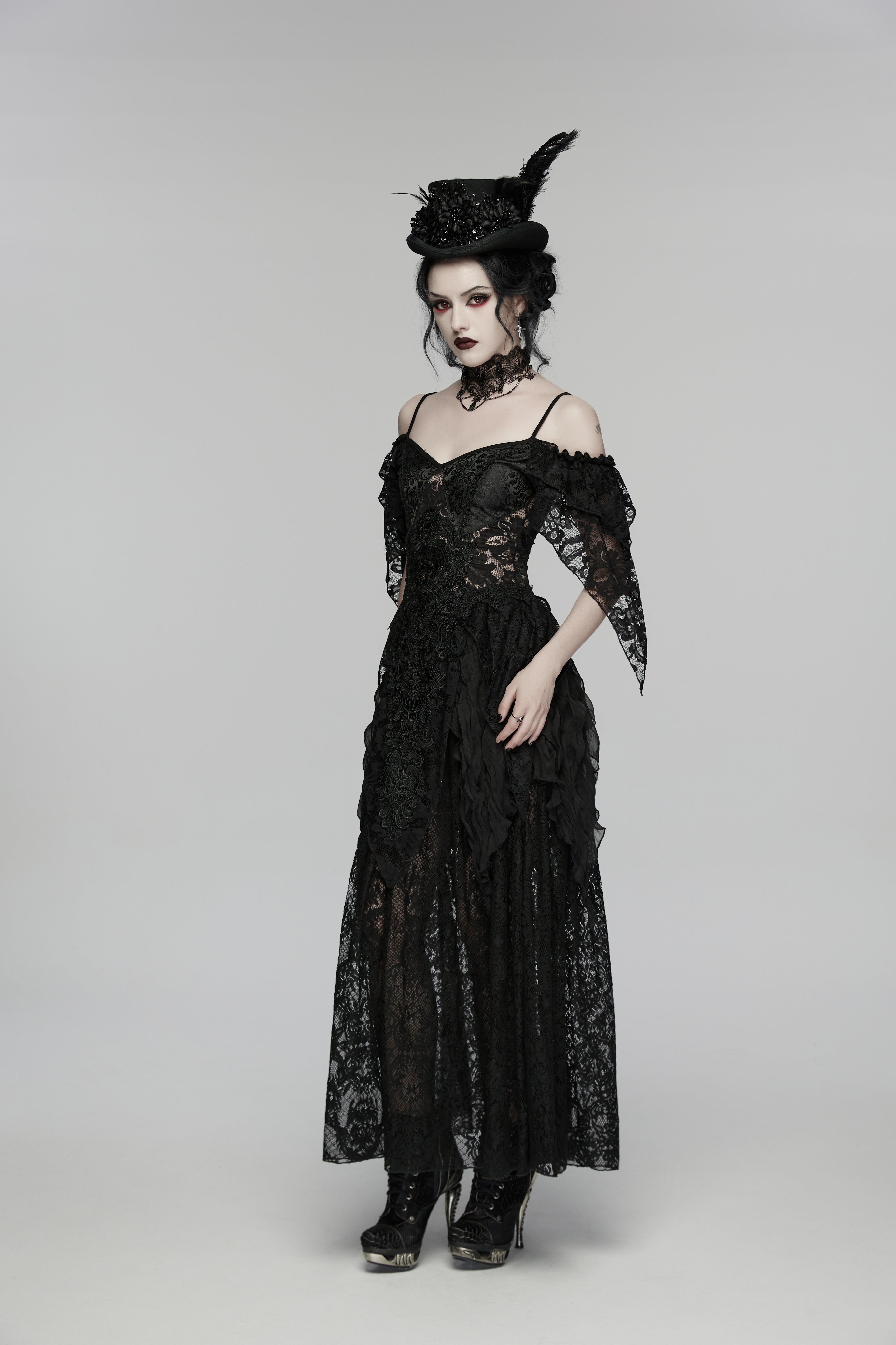 Goth Feather Formal Hat Gothic Retro Style Punk Rave