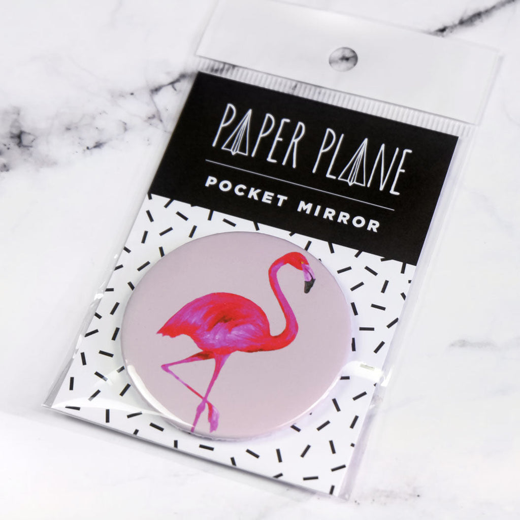 Light Grey Flamingo Pocket Mirror/Badge/Bottle Opener