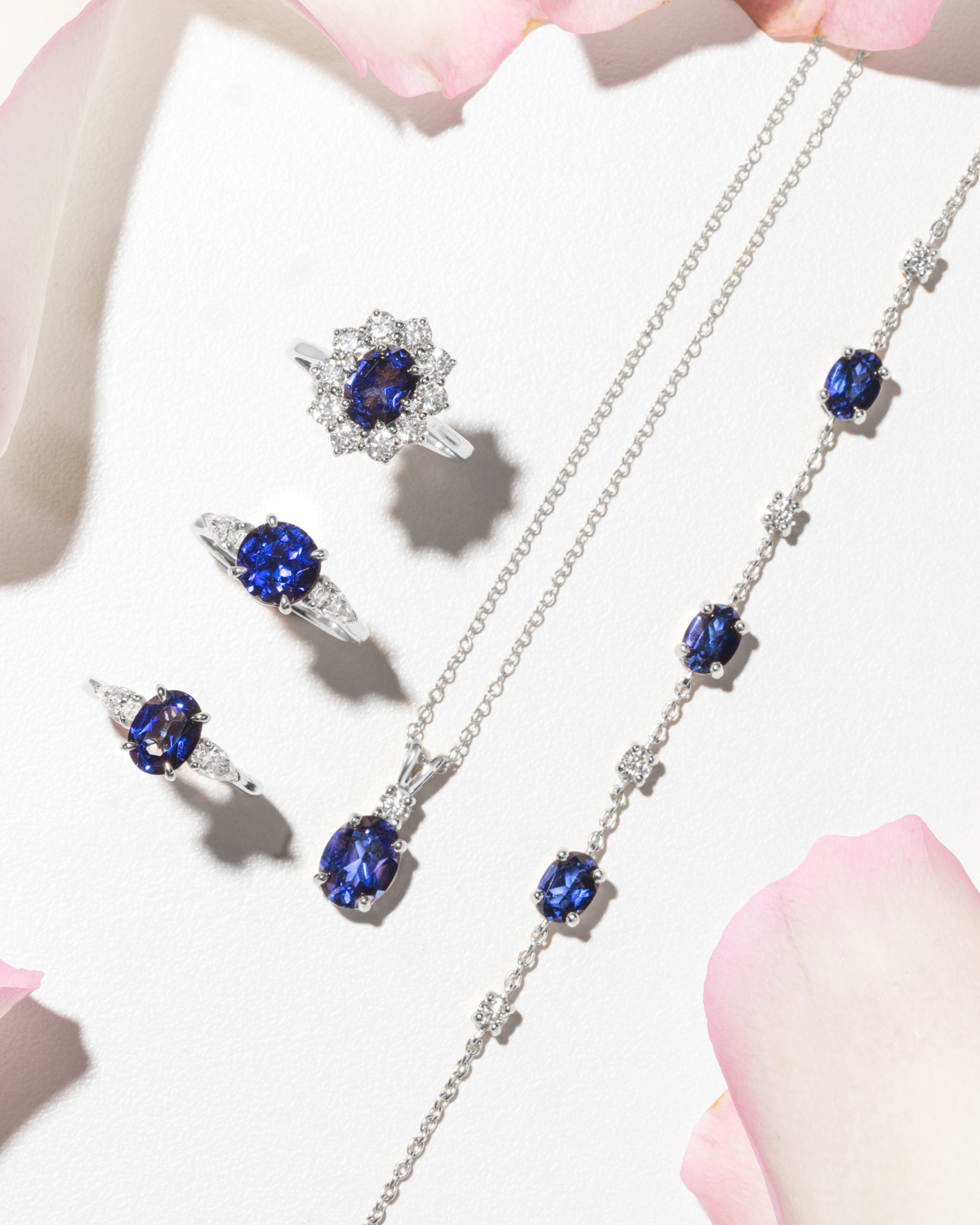 Blue Sapphire Halo Engagement Ring in Sterling Silver