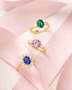 Pink Sapphire Round Cut Three Stone Engagement Ring in 18k Gold Vermeil