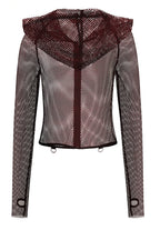 Banned Apparel Liora Red Metallic Fishnet Hoodie
