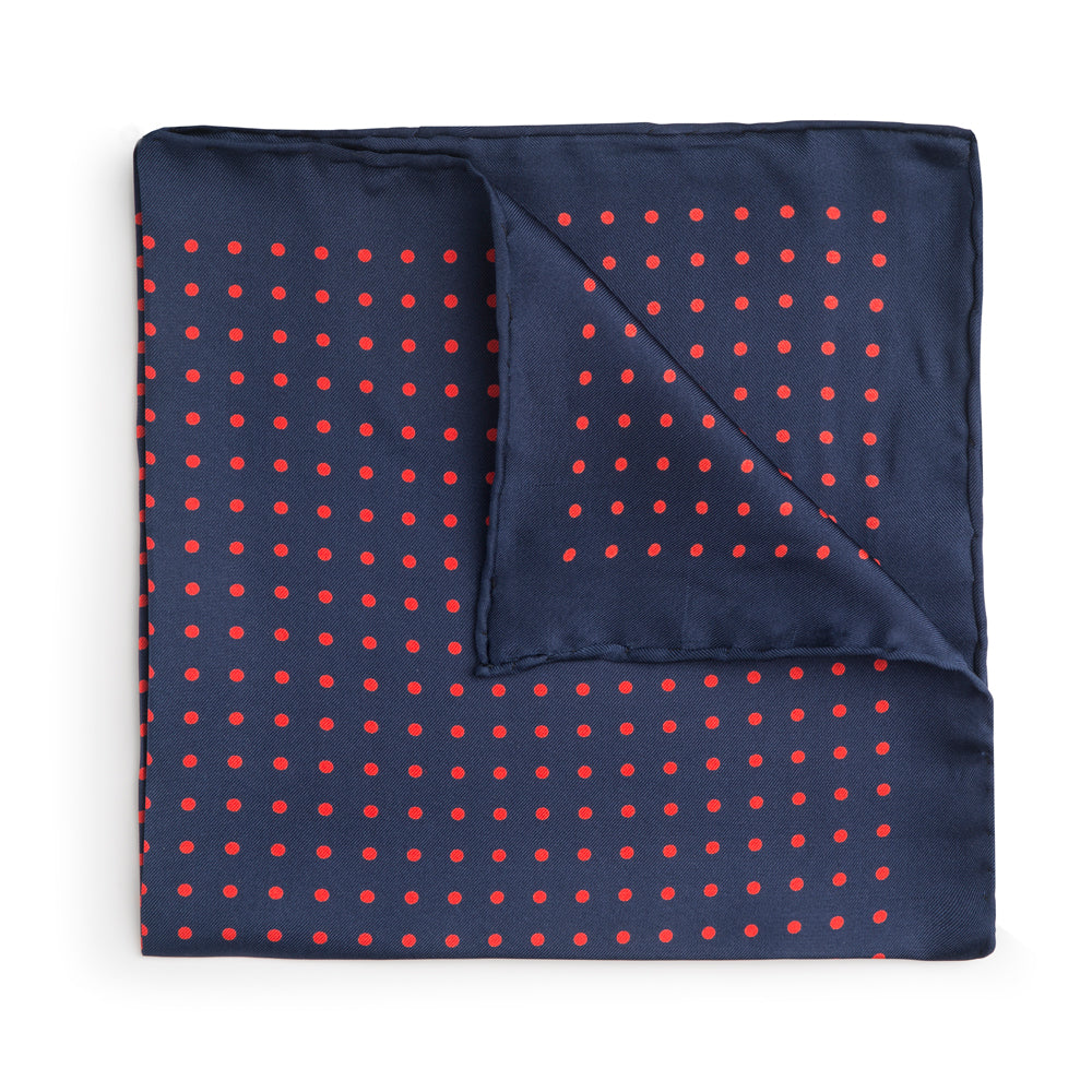 Navy With Red Polka Dot Silk Pocket Square