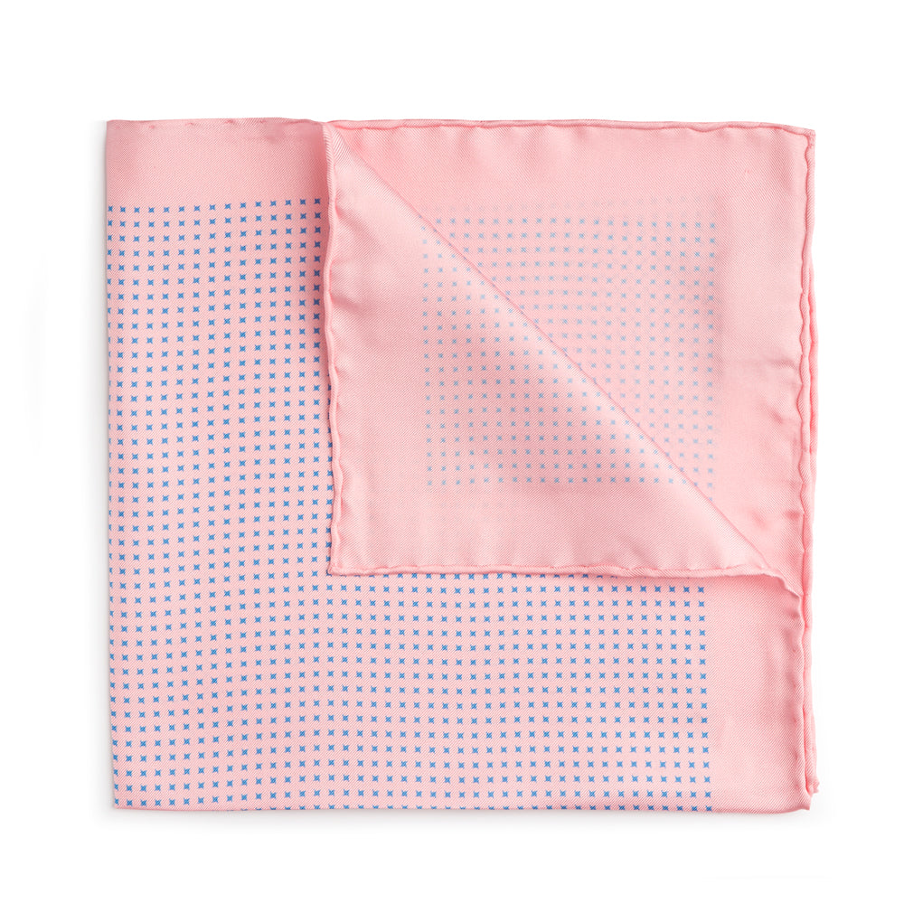 Pink With Blue Houndstooth Silk Pocket Square