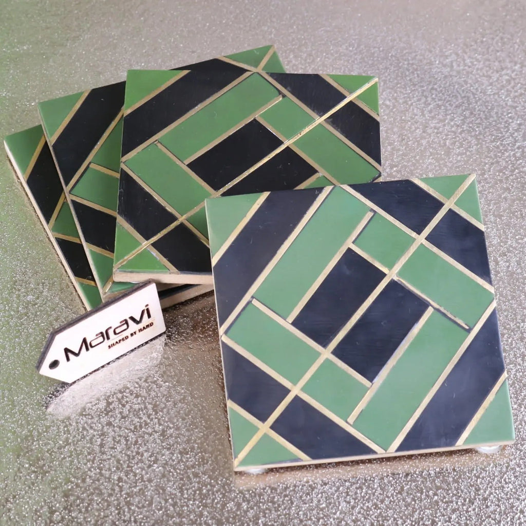 Panna Luxe Resin Coaster Set of 4 Green - Design 2