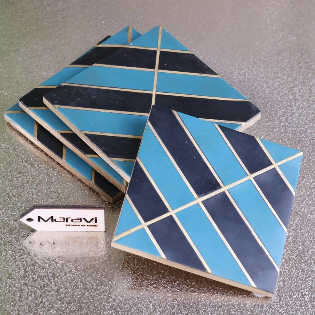 Panna Luxe Resin Coaster Set of 4 Blue - Design 1