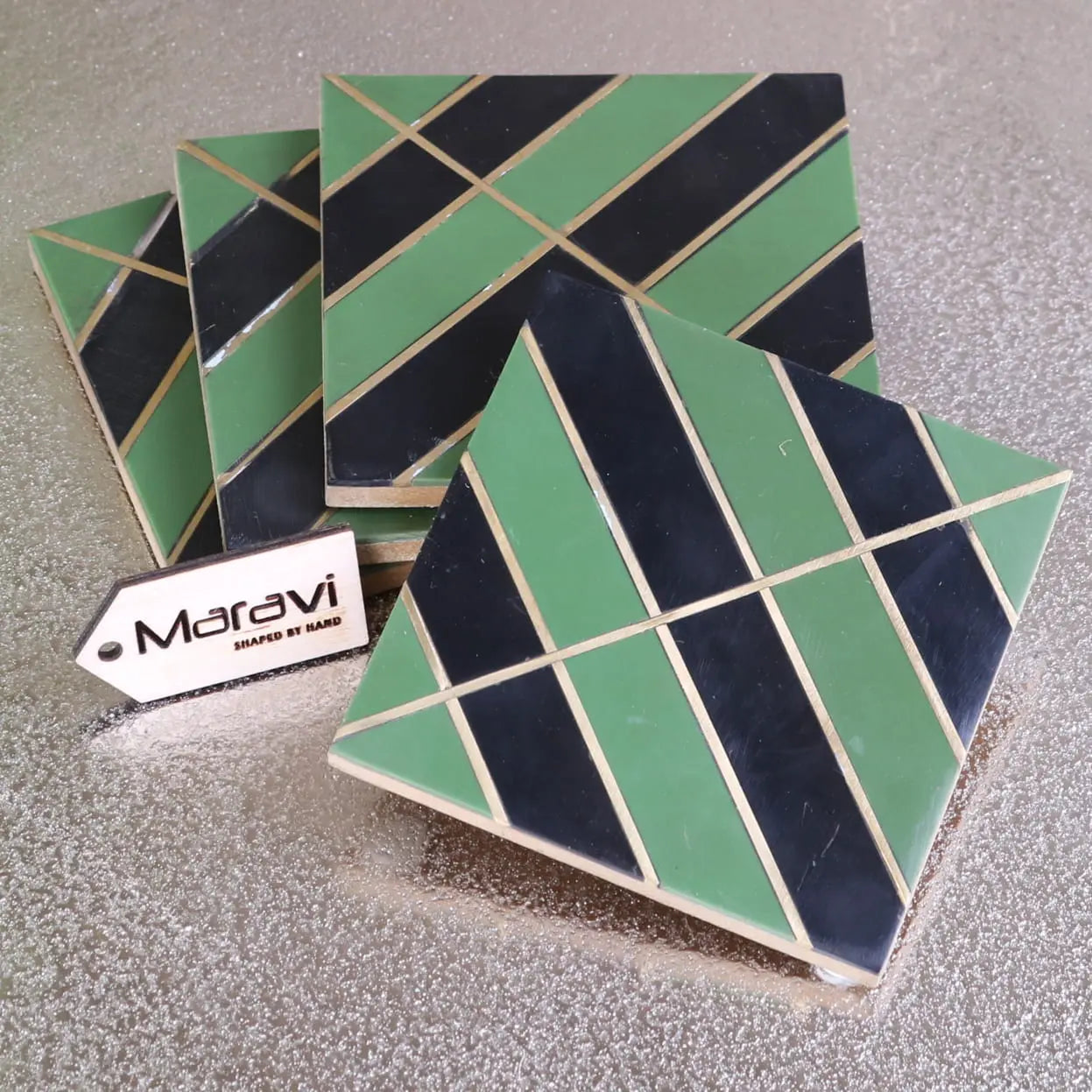 Panna Luxe Resin Coaster Set of 4 Green - Design 1