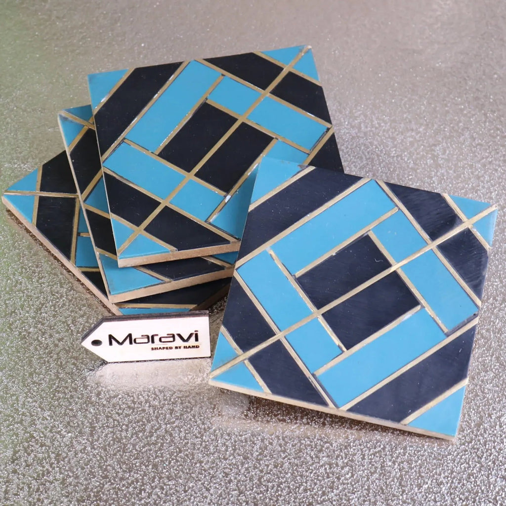 Panna Luxe Resin Coaster Set of 4 Blue - Design 2
