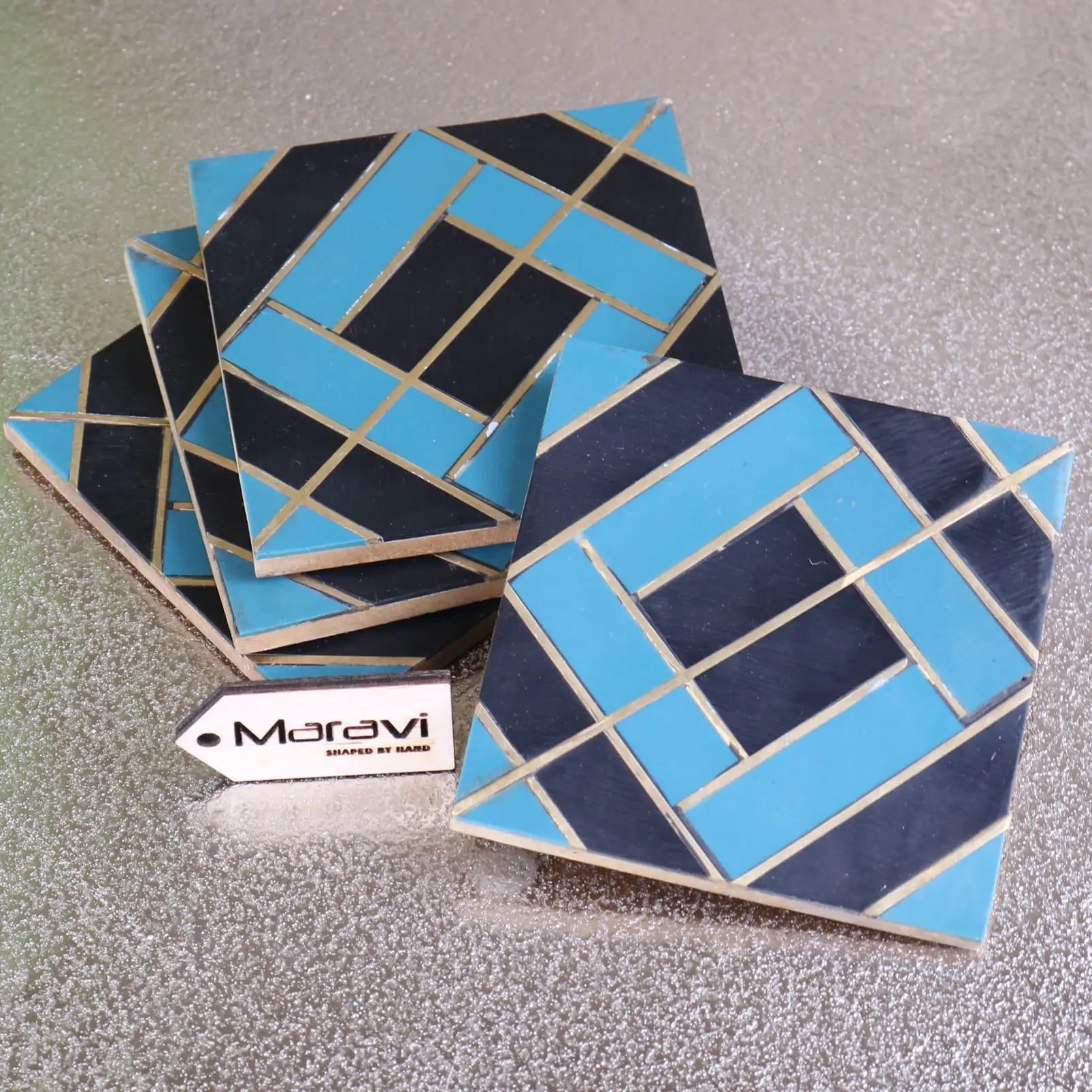 Panna Luxe Resin Coaster Set of 4 Blue - Design 2