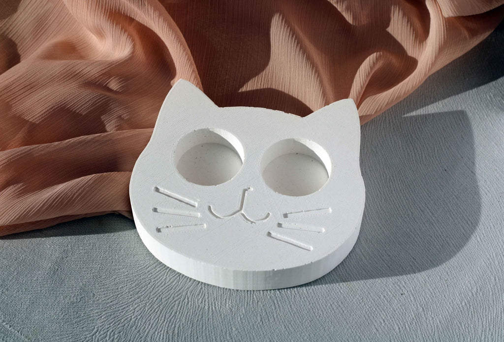 WHITE CONCRETE CAT-FACE TEALIGHT HOLDER Default Title
