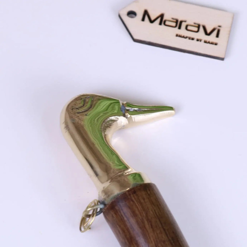 Naka Long Shoe Horn Wooden Brass Animal Top 46cm Duck