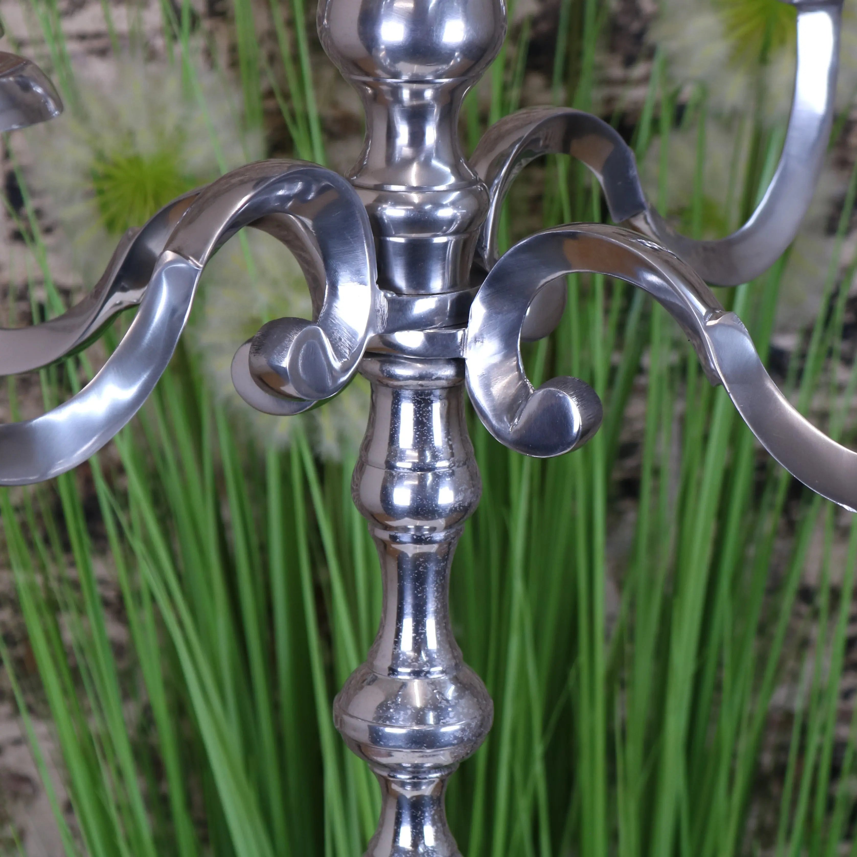 Mula Polished Silver 5 Candle Candelabra Centerpiece 105cm