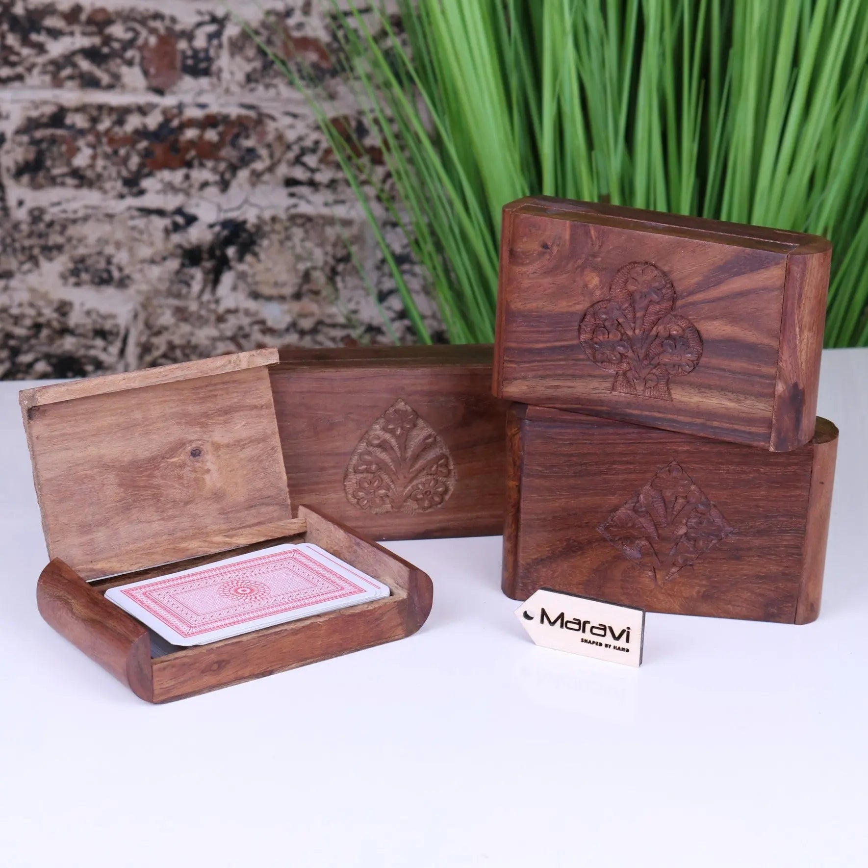 Fata Wooden Playing Card Box Set of 4 Sheesham Wood
