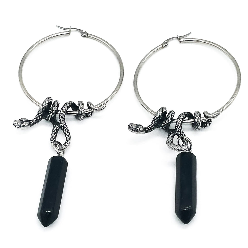 Serpent's Lair Snake Crystal Hoops Onyx Crystal