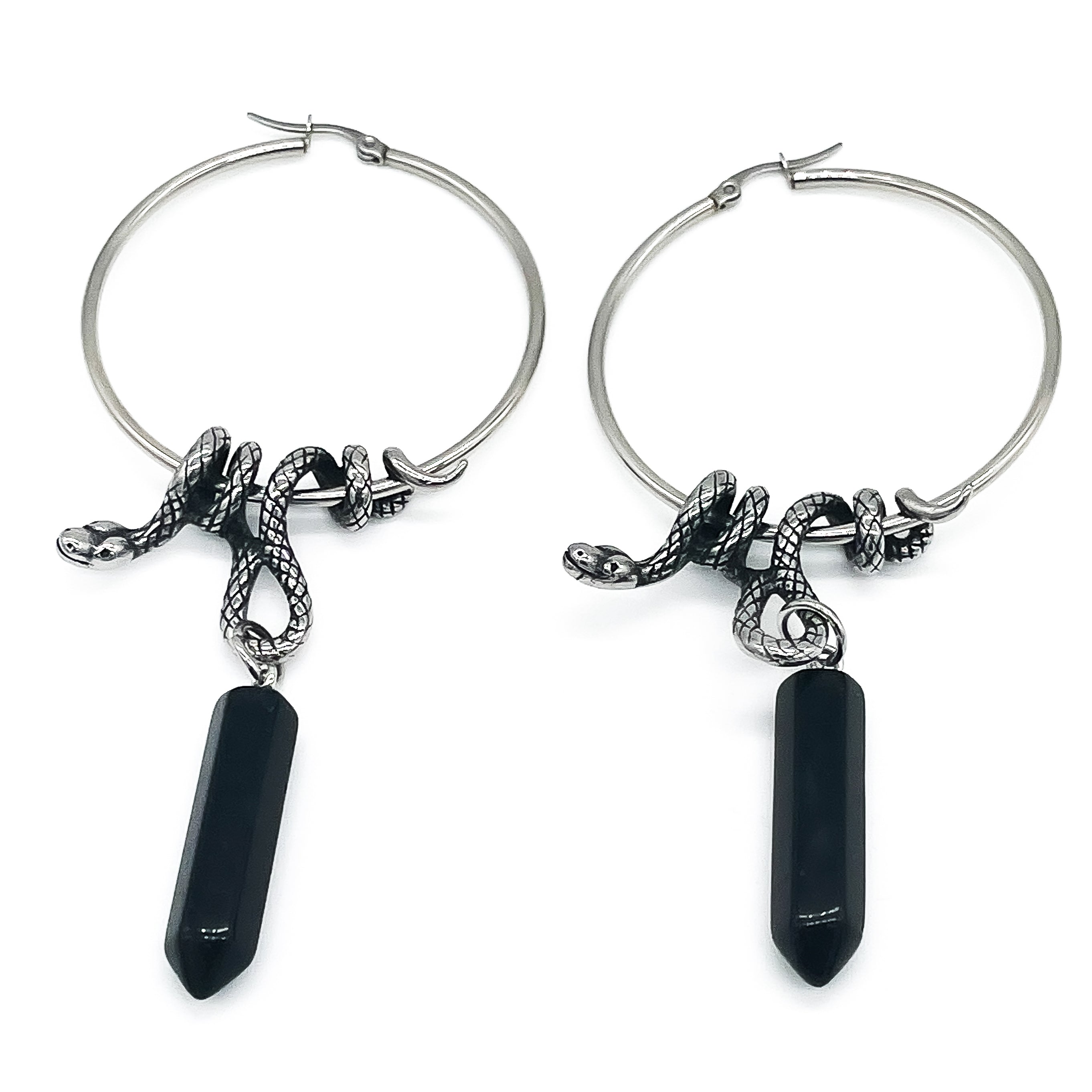 Serpent's Lair Snake Crystal Hoops Onyx Crystal