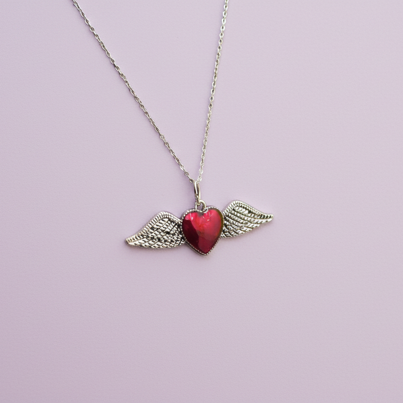 Pastel Goth Angel Heart Pendant Necklace