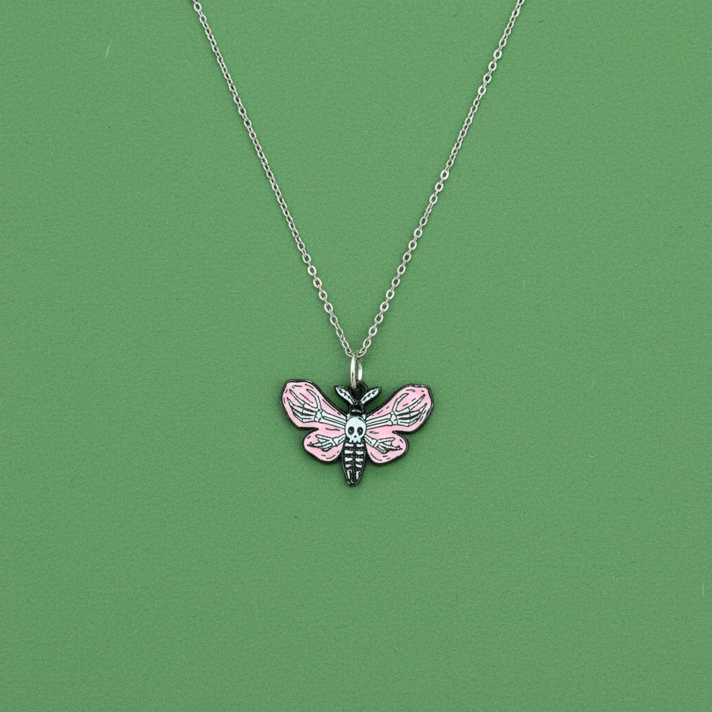 Pink Death Moth Pendant Necklace