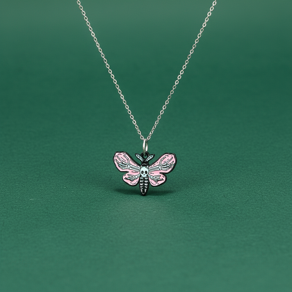 Pink Death Moth Pendant Necklace