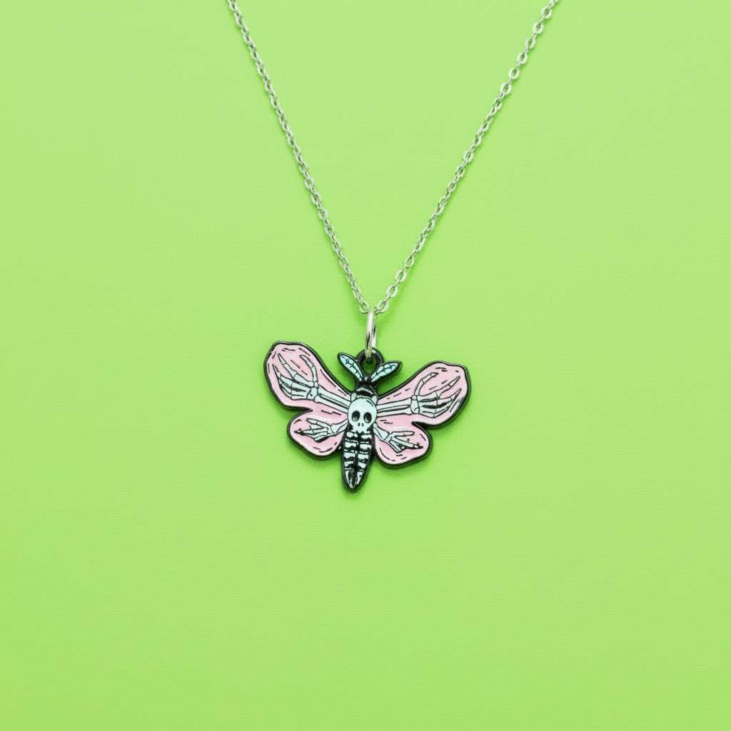 Pink Death Moth Pendant Necklace