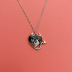 Flaming Devil Heart Pendant Necklace Black