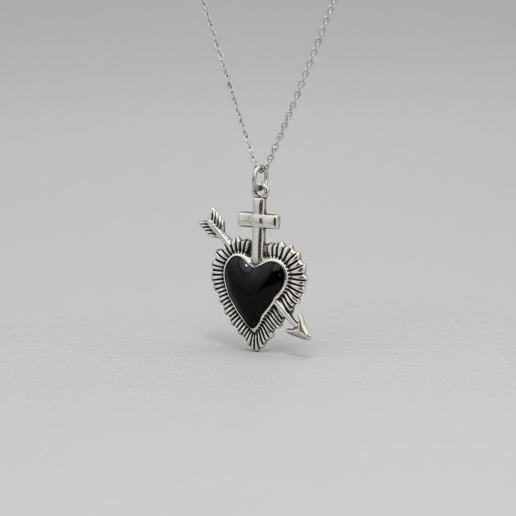 Cupid's Black Heart Pendant Necklace