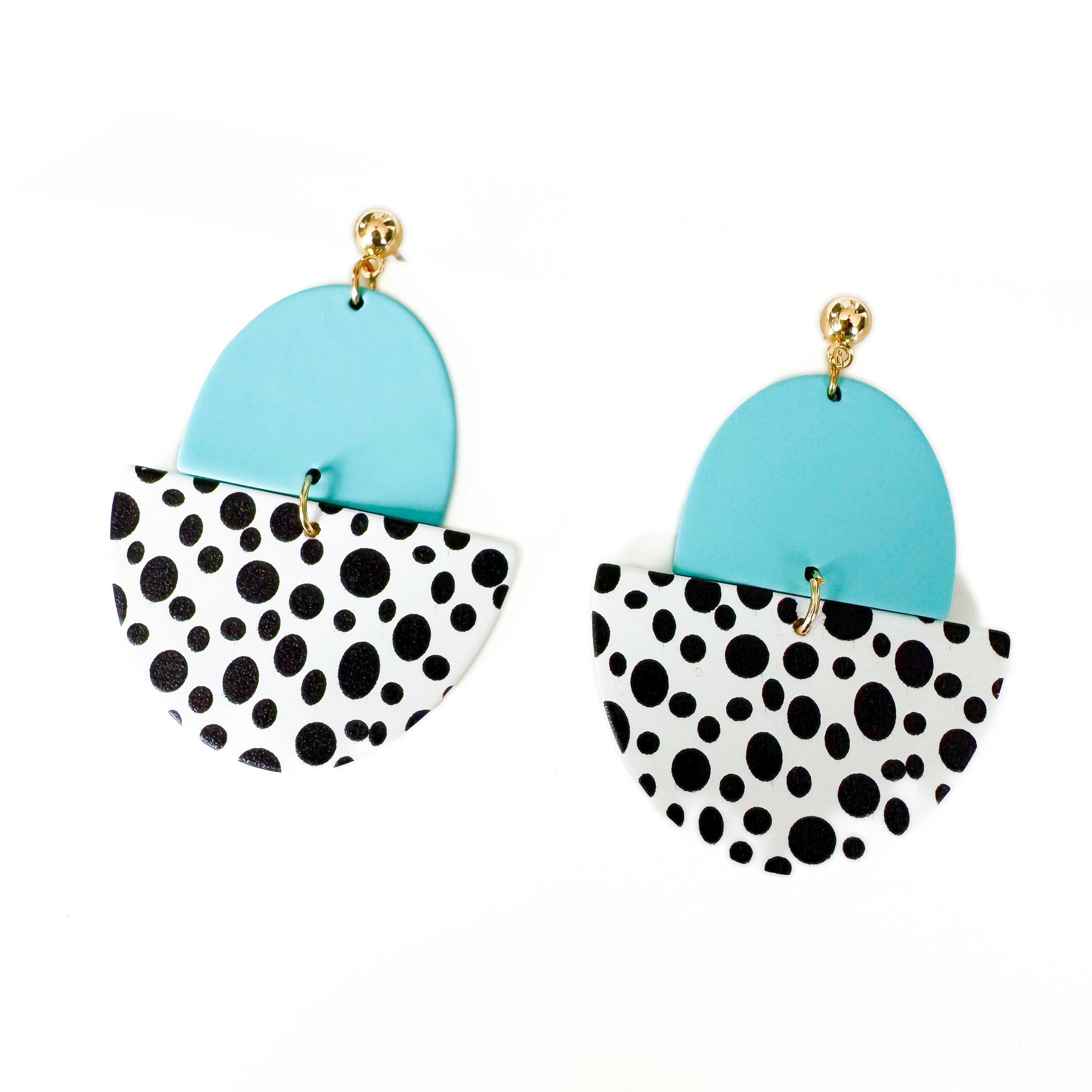 Lottie Turquoise & Monochrome Polka Dot Statement Earrings