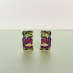Dahlia Green Enamel Earrings