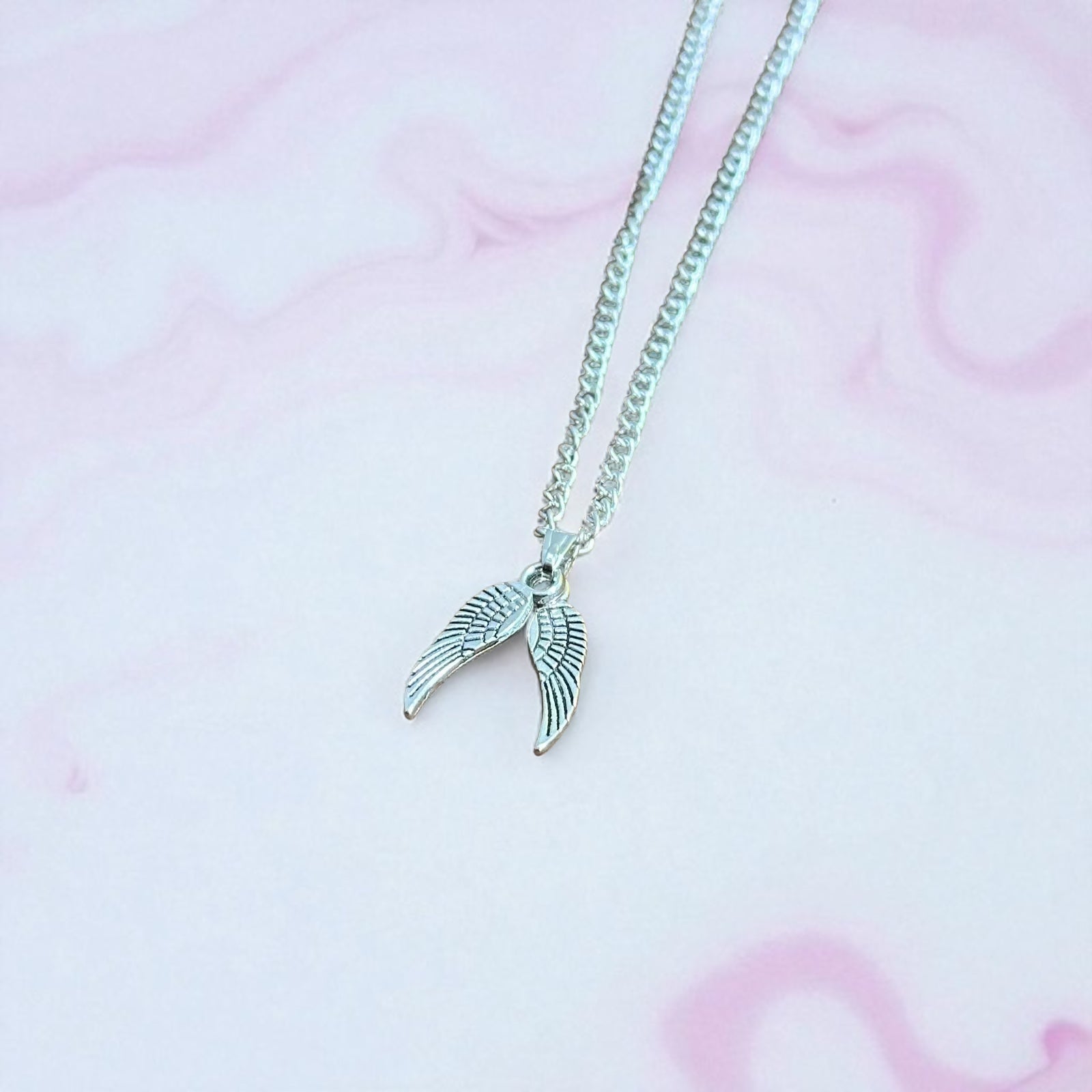 Double Wings Pendant Necklace Silver Plated
