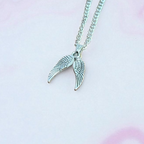 Double Wings Pendant Necklace Silver Plated