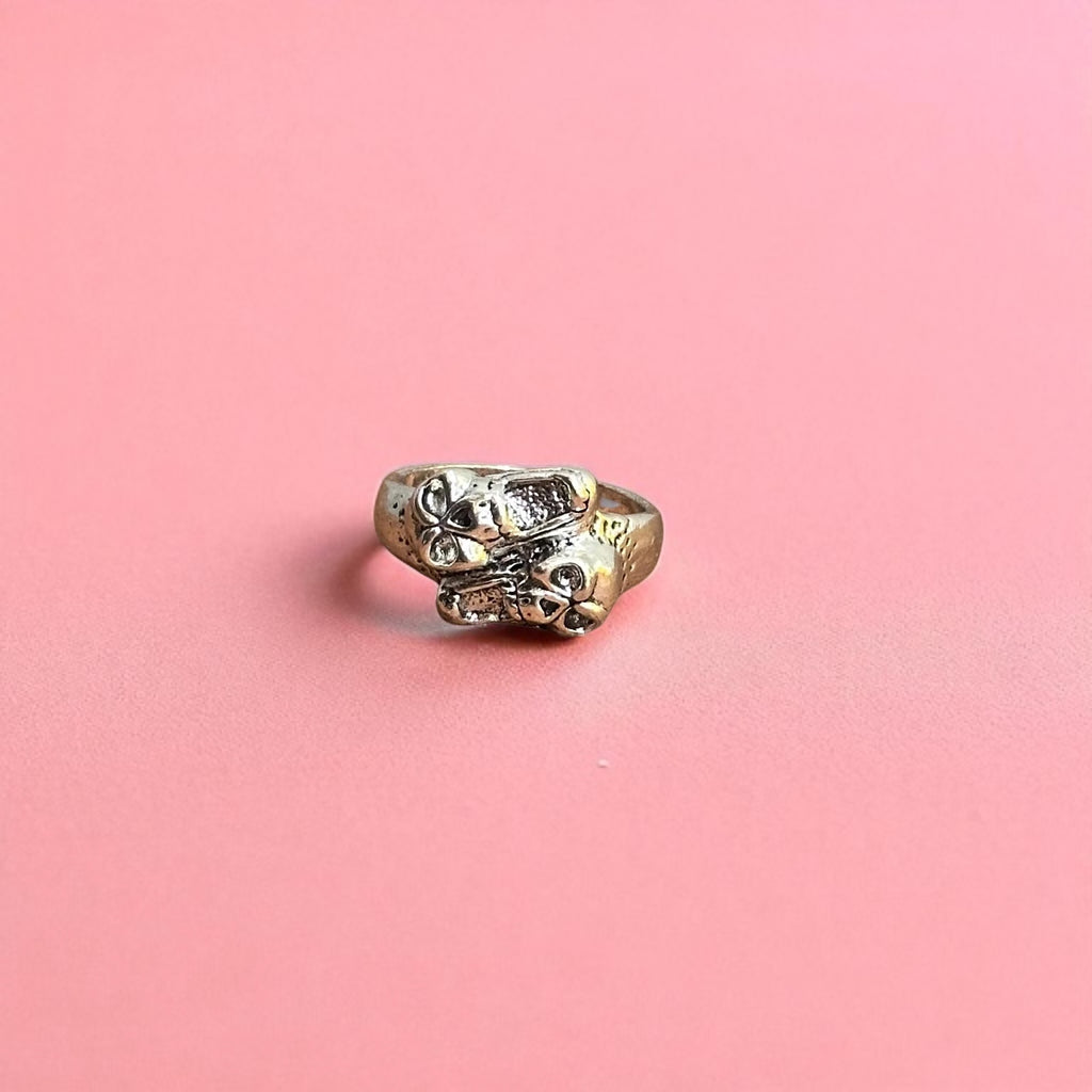 Screaming Horror Ghost Skull Duo Ring Halloween Spirit Ring Silver Tone - Size Z