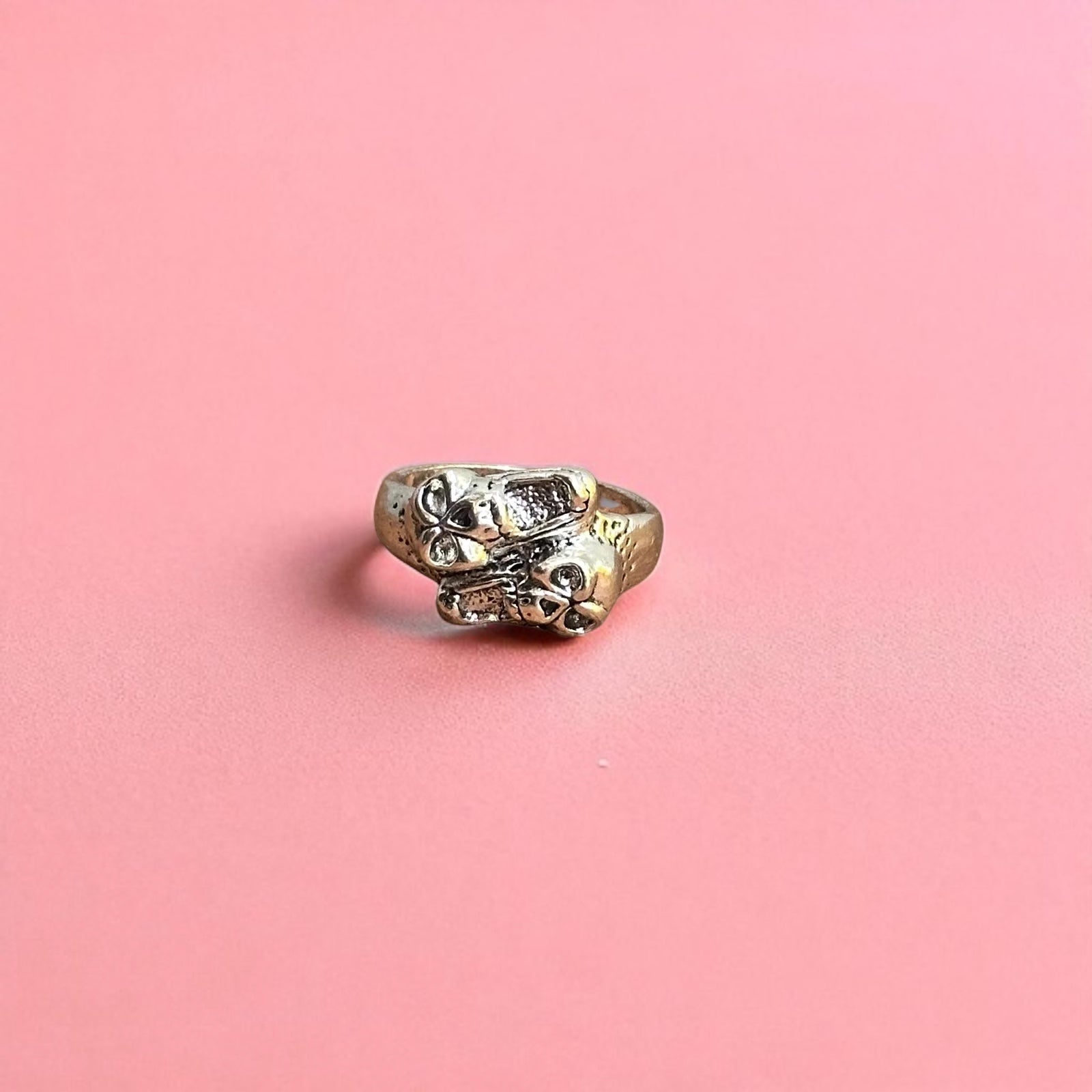 Screaming Horror Ghost Skull Duo Ring Halloween Spirit Ring Silver Tone - Size Z