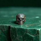 XL Chunky Gothic Sugar Skull Ring Silver Tone - Size T 1/2