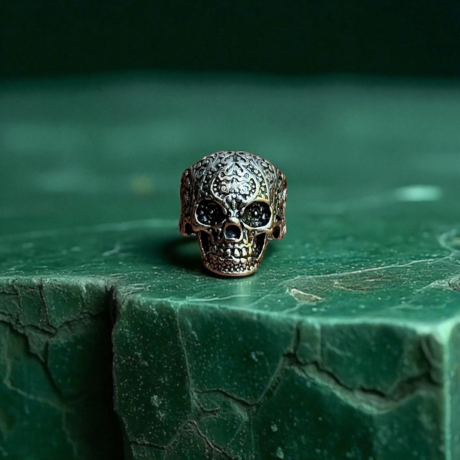 XL Chunky Gothic Sugar Skull Ring Silver Tone - Size T 1/2