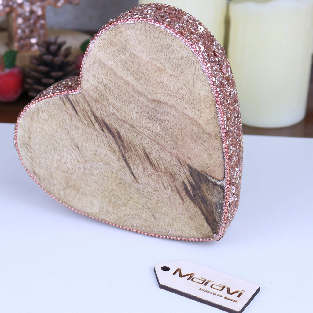 Lovell Christmas Wooden Decoration Heart Shape Copper Jewel Design 15cm