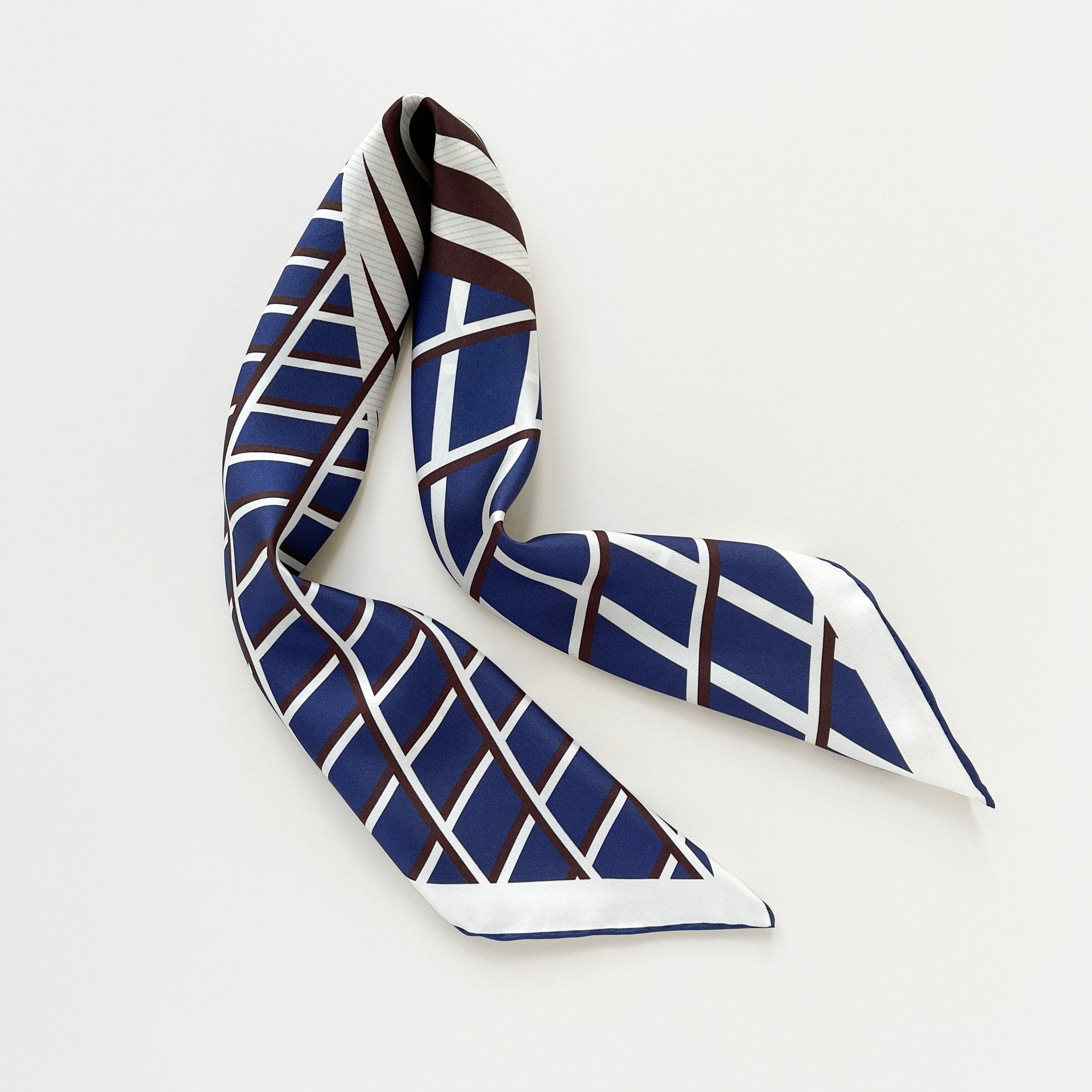Kanagawa Wave Silk Scarf - 65cm Double-Sided Print Men's Neckerchief with Hand-Rolled Edges Navy