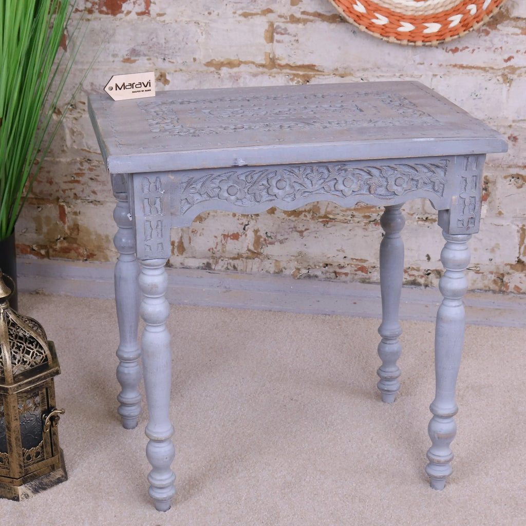 Erki Mango Wood Rectangular Side Table Grey Painted