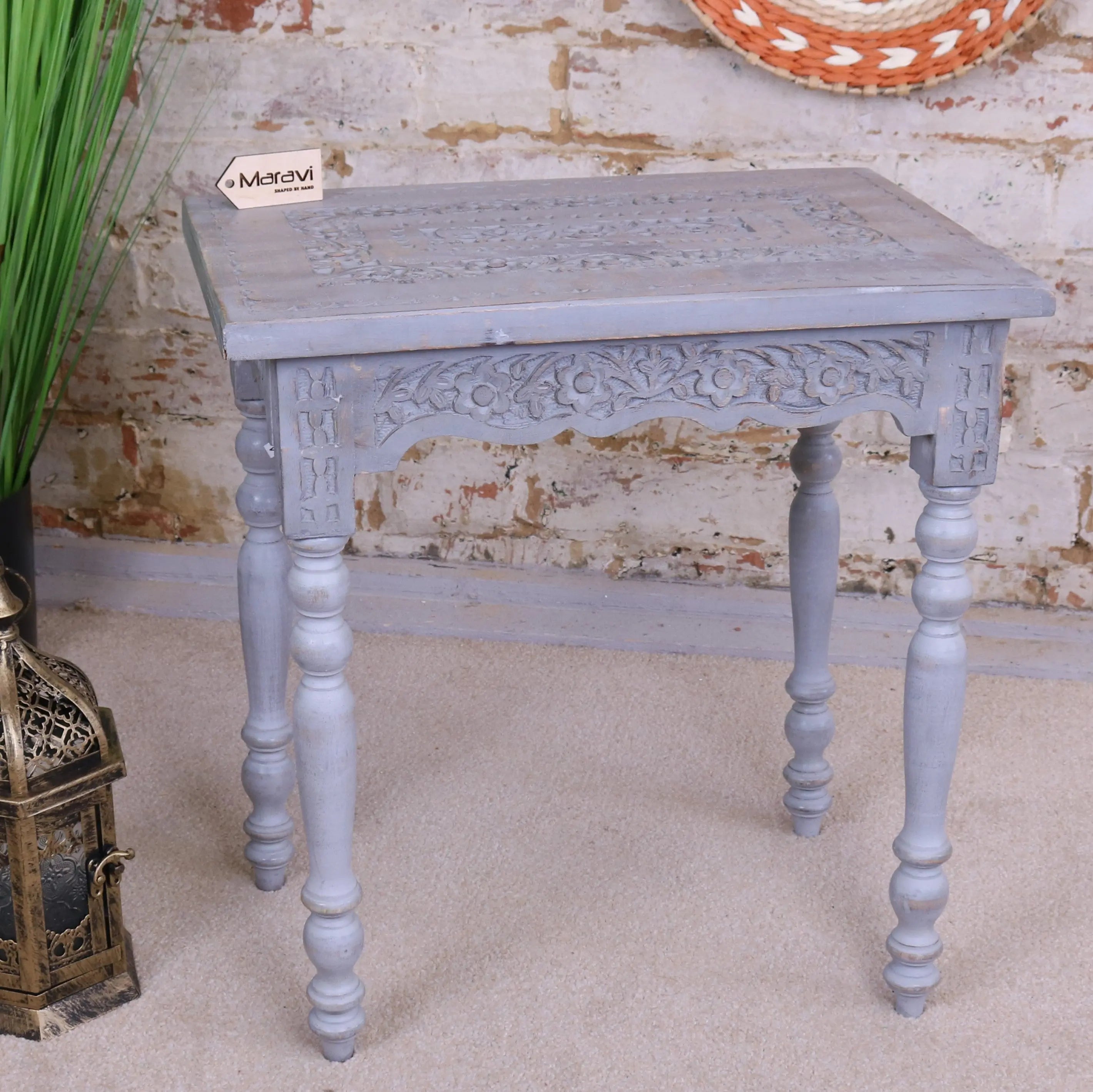 Erki Mango Wood Rectangular Side Table Grey Painted