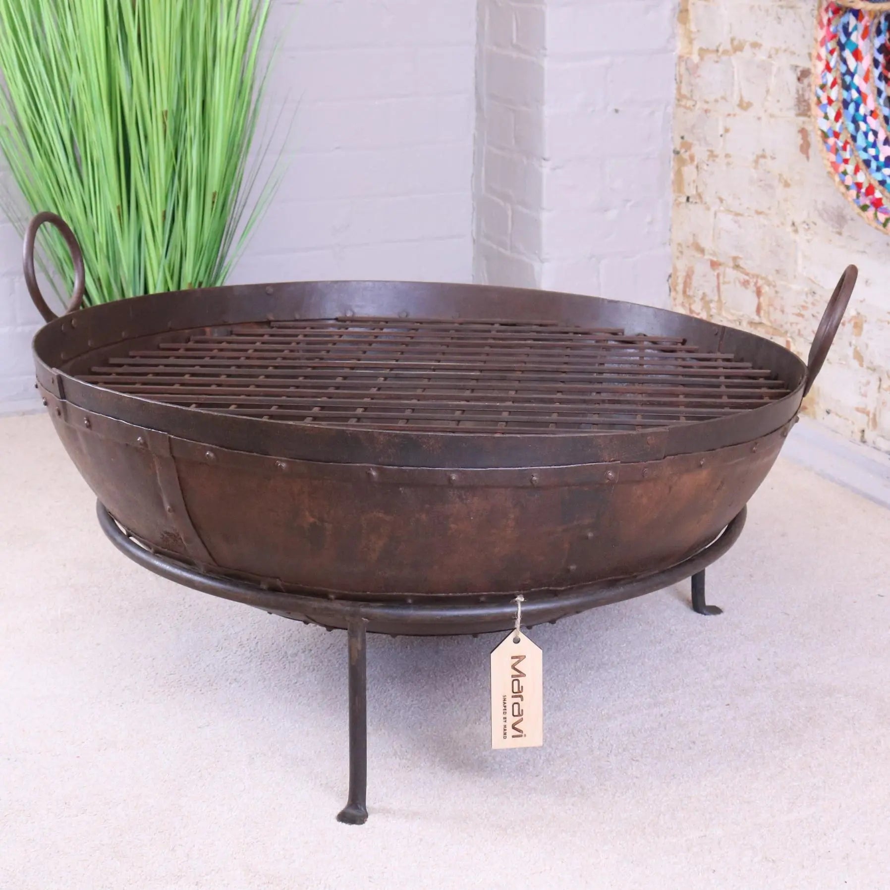 Vintage Kadai Bowl with Stand Garden Fire Pit Bowls 80cm