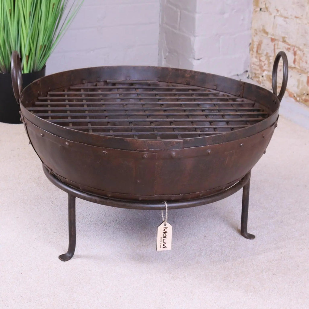 Vintage Kadai Bowl with Stand Garden Fire Pit Bowls 60cm